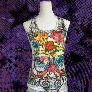 White and multi-coloured graphic print cami top
